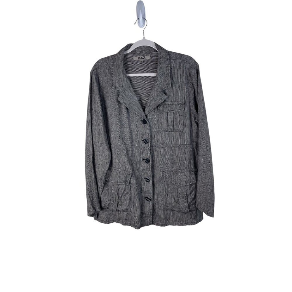 Flax Oversized Lagenlook Long Button Blazer Jacker Pockets S
